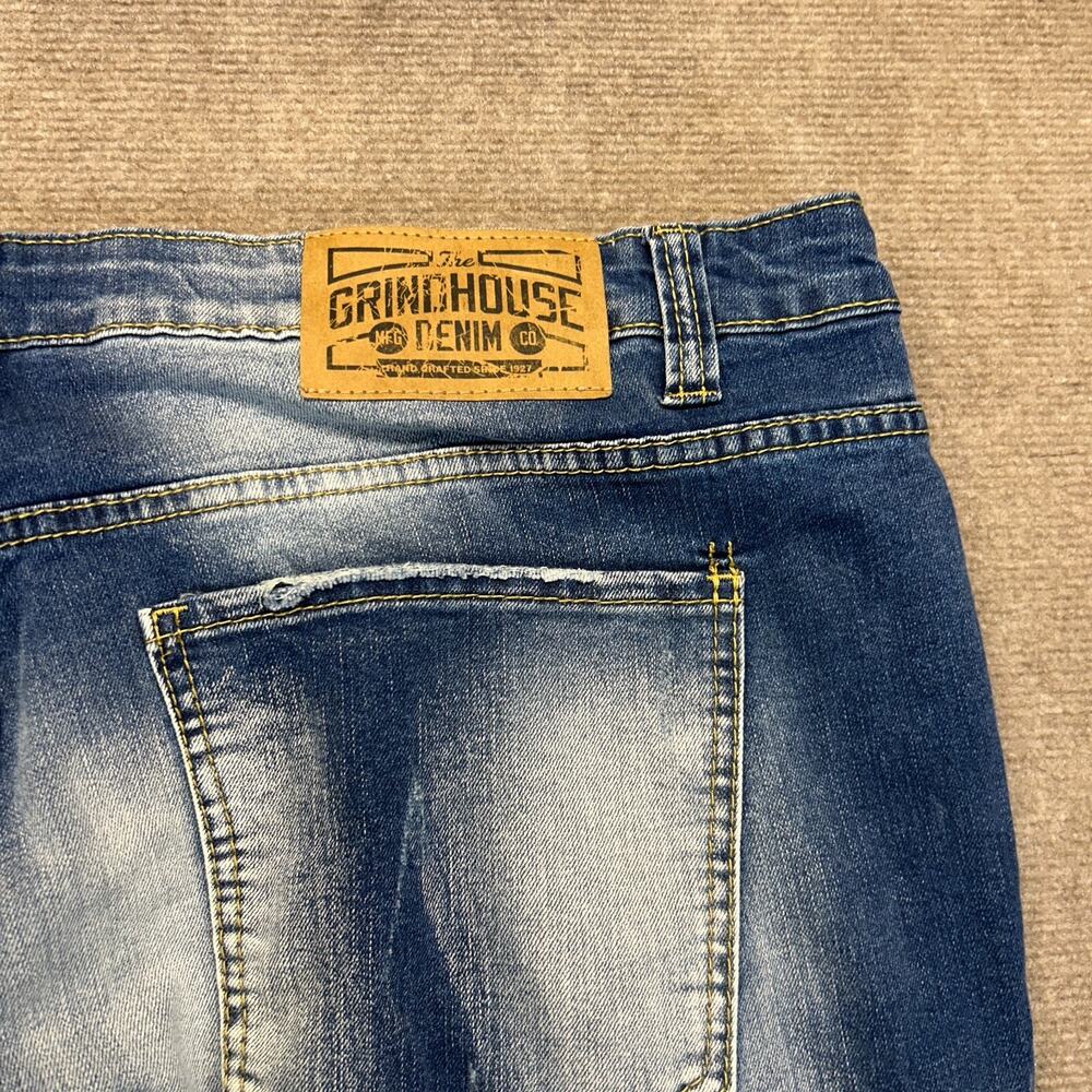 Grindhouse Denim Jeans Men's 42x32 Blue Distressed Patches Whiskers Stretch NEW - Picture 16 of 16